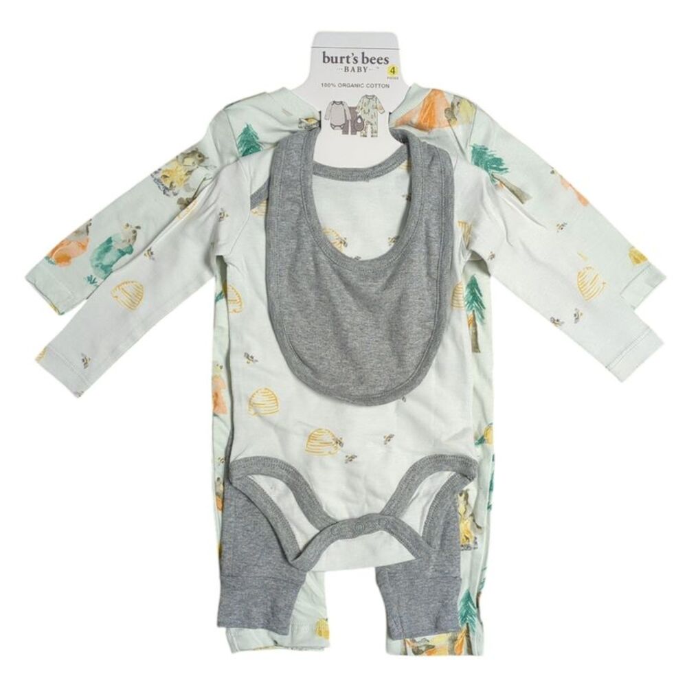 Burt's Bees Baby Toddler Boy Organic Cotton 4-Piece Layette Playwear Set - Bears